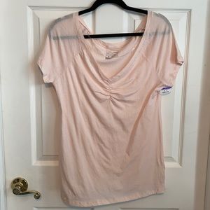 Melrose and Market V Neck Cinch Short Sleeve Tee Baby Pink Size XL